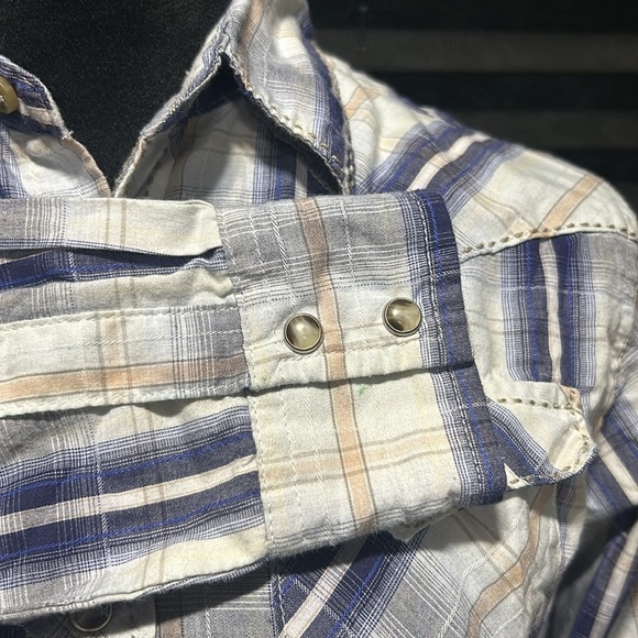 Wrangler Boys Blue Plaid Pearl Snap Long Sleeve Button Front Shirt Large‎ 10/12 - Picture 7 of 8